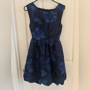 Alice and Olivia Floral Black and Blue Brocade dress
